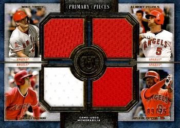 2019 Topps Museum Collection - Four-Player Primary Pieces Quad Relics Gold #FPR-TPOU Mike Trout / Albert Pujols / Shohei Ohtani / Justin Upton Front