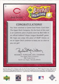 2005 Upper Deck Baseball Heroes - Memorabilia Red #1 Bob Feller Back