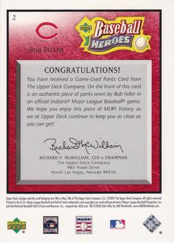 2005 Upper Deck Baseball Heroes - Memorabilia Red #2 Bob Feller Back