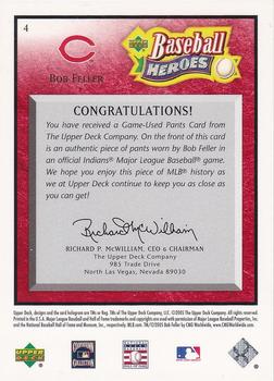 2005 Upper Deck Baseball Heroes - Memorabilia Red #4 Bob Feller Back