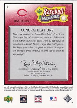 2005 Upper Deck Baseball Heroes - Memorabilia Red #5 Bob Feller Back