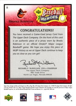 2005 Upper Deck Baseball Heroes - Memorabilia Red #8 Brooks Robinson Back
