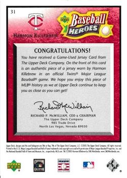 2005 Upper Deck Baseball Heroes - Memorabilia Red #31 Harmon Killebrew Back