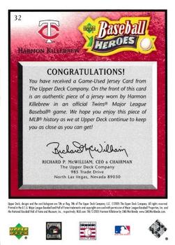 2005 Upper Deck Baseball Heroes - Memorabilia Red #32 Harmon Killebrew Back