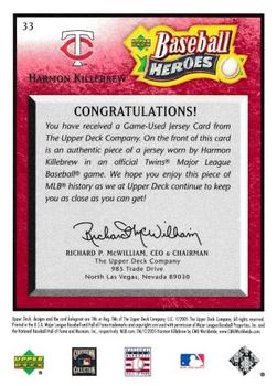 2005 Upper Deck Baseball Heroes - Memorabilia Red #33 Harmon Killebrew Back