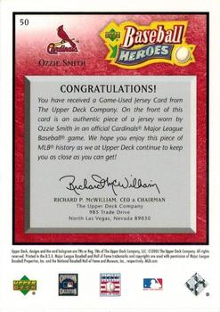 2005 Upper Deck Baseball Heroes - Memorabilia Red #50 Ozzie Smith Back