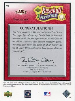 2005 Upper Deck Baseball Heroes - Memorabilia Red #91 Will Clark Back