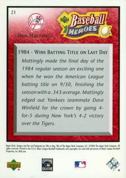 2005 Upper Deck Baseball Heroes - Red #21 Don Mattingly Back