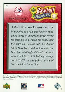 2005 Upper Deck Baseball Heroes - Red #22 Don Mattingly Back