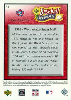 2005 Upper Deck Baseball Heroes - Red #51 Paul Molitor Back