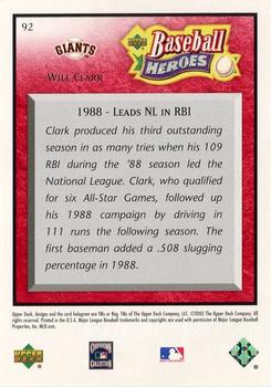 2005 Upper Deck Baseball Heroes - Red #92 Will Clark Back