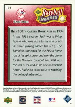 2005 Upper Deck Baseball Heroes - Red #103 Babe Ruth Back