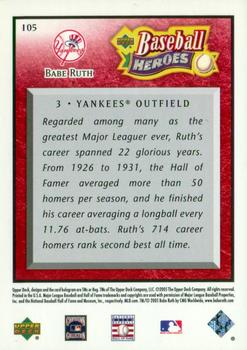 2005 Upper Deck Baseball Heroes - Red #105 Babe Ruth Yankees Back