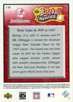 2005 Upper Deck Baseball Heroes - Red #138 Joe DiMaggio Back