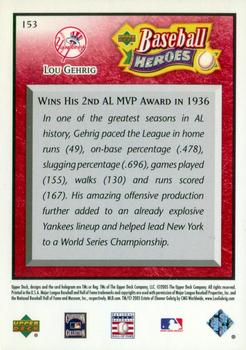 2005 Upper Deck Baseball Heroes - Red #153 Lou Gehrig Back