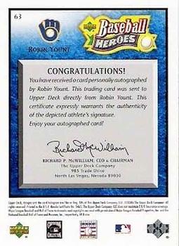 2005 Upper Deck Baseball Heroes - Signature Blue #63 Robin Yount Back