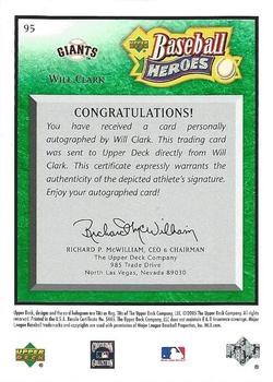 2005 Upper Deck Baseball Heroes - Signature Emerald #95 Will Clark Back