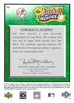 2005 Upper Deck Baseball Heroes - Signature Emerald #96 Yogi Berra Back