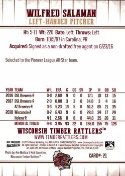 2019 Choice Wisconsin Timber Rattlers #21 Wilfred Salaman Back