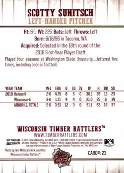 2019 Choice Wisconsin Timber Rattlers #23 Scotty Sunitsch Back
