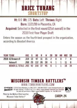 2019 Choice Wisconsin Timber Rattlers #24 Brice Turang Back