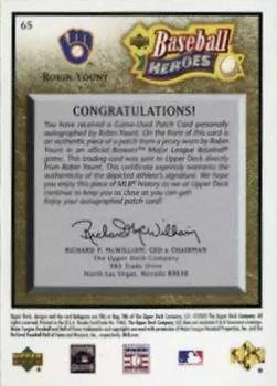 2005 Upper Deck Baseball Heroes - Signature Patches #65 Robin Yount Back