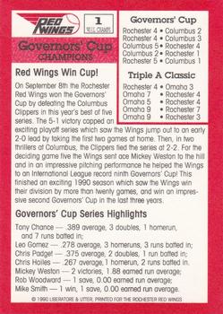 1990 Rochester Red Wings #1 1990 Governor’s Cup Back