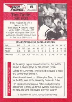 1990 Rochester Red Wings #5 Tim Dulin Back