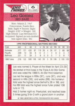 1990 Rochester Red Wings #6 Leo Gomez Back