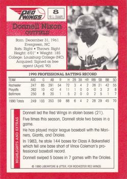 1990 Rochester Red Wings #8 Donell Nixon Back