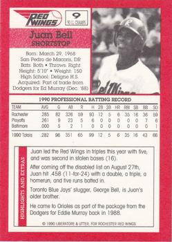 1990 Rochester Red Wings #9 Juan Bell Back