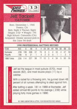 1990 Rochester Red Wings #13 Jeff Tackett Back