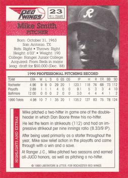 1990 Rochester Red Wings #23 Mike Smith Back