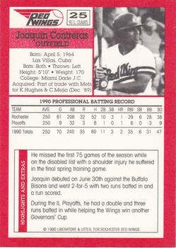 1990 Rochester Red Wings #25 Joaquin Contreras Back