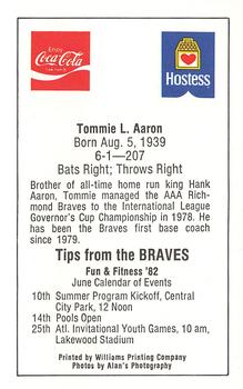 1982 Atlanta PAL Coca-Cola Atlanta Braves #NNO Tommie Aaron Back