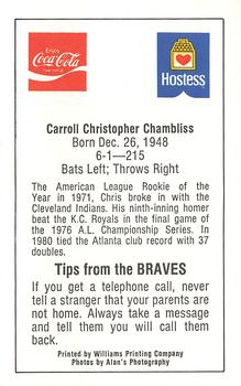 1982 Atlanta PAL Coca-Cola Atlanta Braves #NNO Chris Chambliss Back