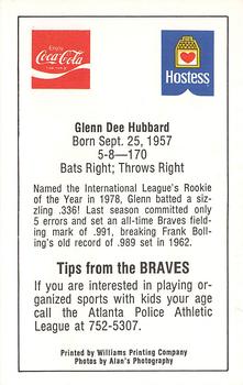 1982 Atlanta PAL Coca-Cola Atlanta Braves #NNO Glenn Hubbard Back