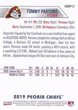 2019 Choice Peoria Chiefs #17 Tommy Parsons Back