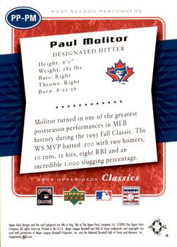 2005 Upper Deck Classics - Post Season Performers #PP-PM Paul Molitor Back