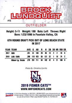 2019 Choice New Hampshire Fisher Cats #15 Brock Lundquist Back