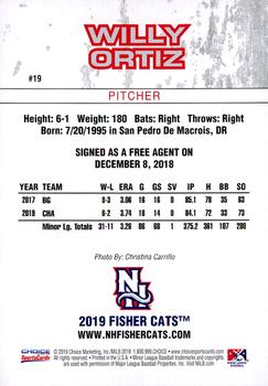 2019 Choice New Hampshire Fisher Cats #19 Willy Ortiz Back