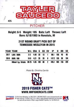 2019 Choice New Hampshire Fisher Cats #25 Tayler Saucedo Back