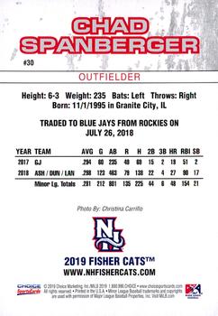 2019 Choice New Hampshire Fisher Cats #30 Chad Spanberger Back