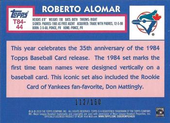 2019 Topps - 1984 Topps Baseball 35th Anniversary Chrome Silver Pack Blue (Series Two) #T84-44 Roberto Alomar Back