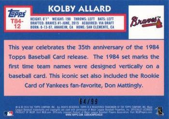 2019 Topps - 1984 Topps Baseball 35th Anniversary Chrome Silver Pack Green (Series Two) #T84-12 Kolby Allard Back