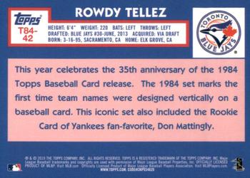 2019 Topps - 1984 Topps Baseball 35th Anniversary Chrome Silver Pack (Series Two) #T84-42 Rowdy Tellez Back