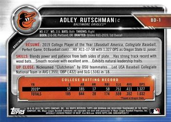 2019 Bowman Draft #BD-1 Adley Rutschman Back