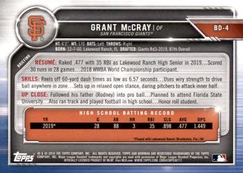 2019 Bowman Draft #BD-4 Grant McCray Back