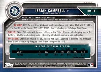 2019 Bowman Draft #BD-11 Isaiah Campbell Back