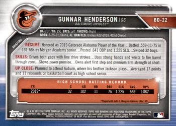2019 Bowman Draft #BD-22 Gunnar Henderson Back